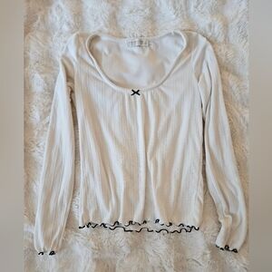 Abercrombie & Fitch White Long Sleeve Top with Black Details
